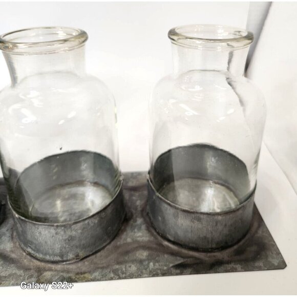 Set of 3 Small 6 inch Glass Vases with Metal Stand for Flowers Home Decor Cente - Picture 4 of 7